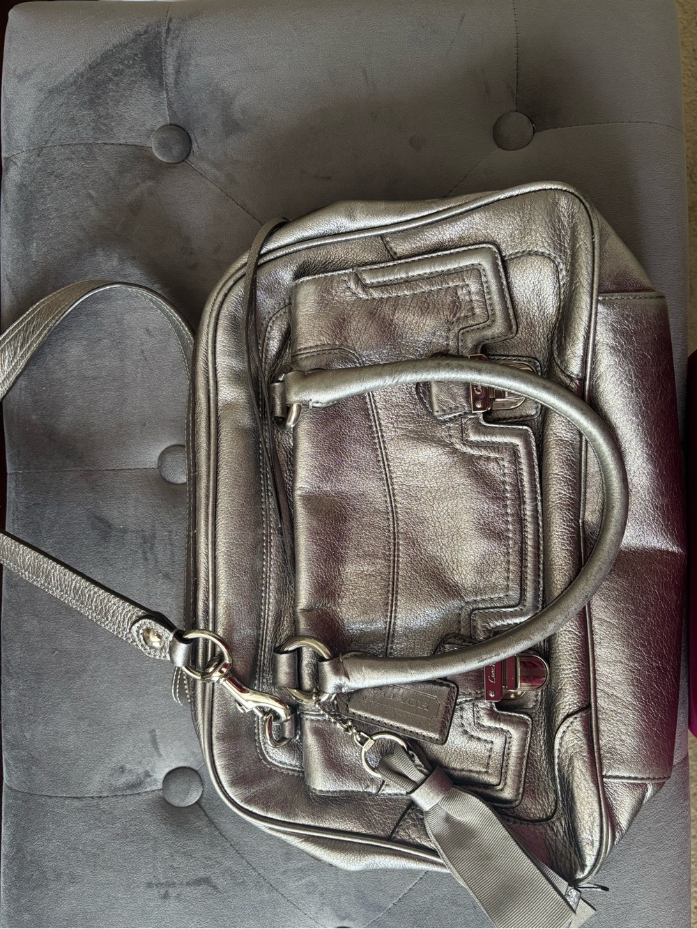 Coach Metallic Silver Leather Satchel